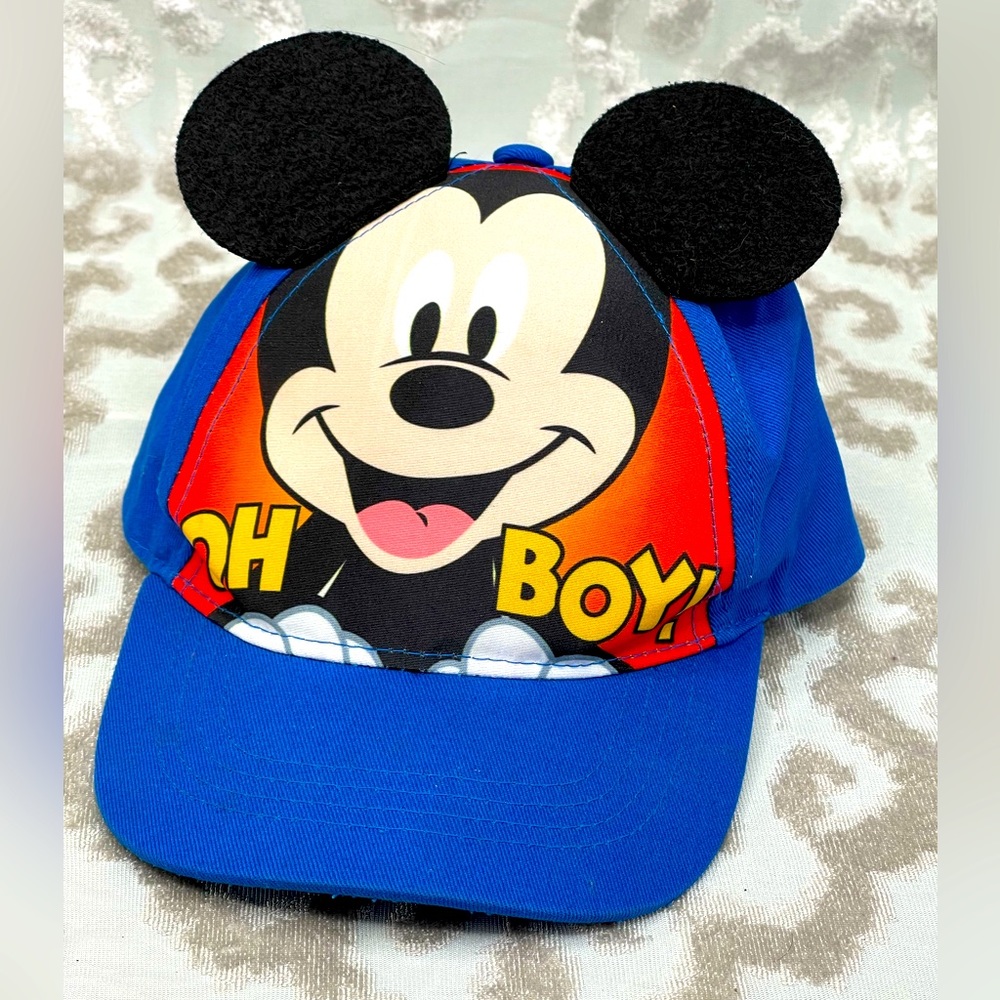 Disney Mickey Baseball Hat Adjustable Velcro with Attached Mickey Mouse Ears